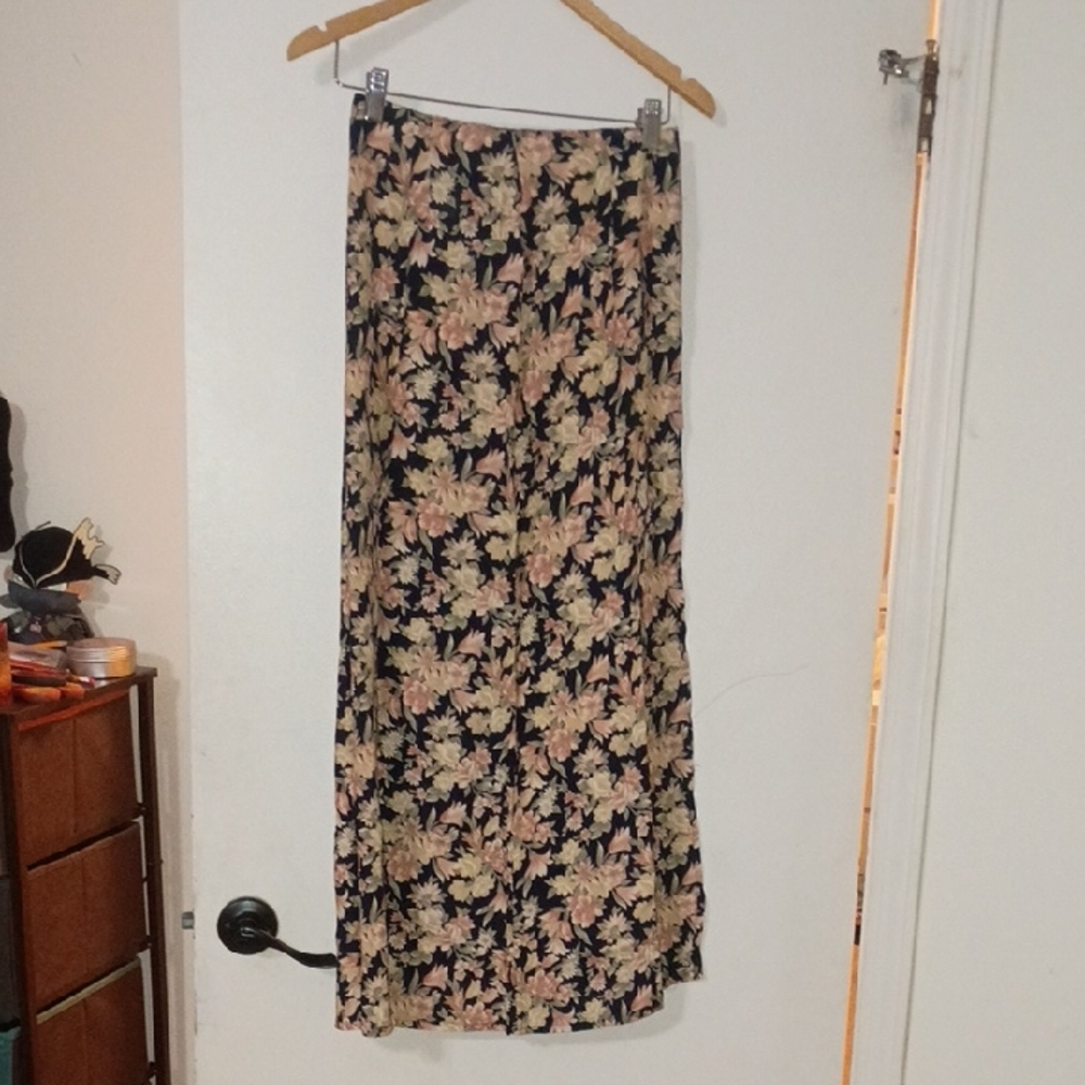 Vintage 90s Born In America Floral Print Women's Side Slit Maxi Skirt 3/4